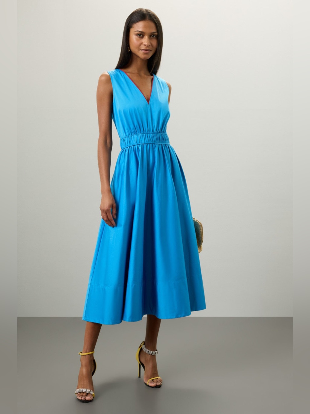 Sleeveless V-Neck Blue Midi Dress